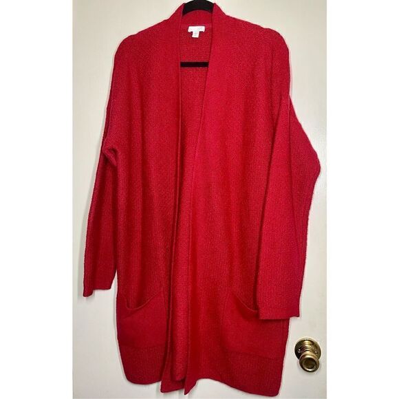 J Jill Easy Textured Long Open Front Cardigan Heathered Red Size MT - Picture 8 of 16